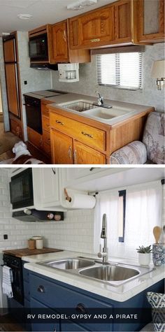 before and after photos of a kitchen remodel