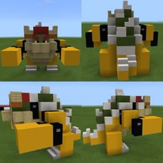 three different views of an animal made out of lego blocks