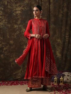 Mrinalika-Gulaab Red Kurta Set - Trendroots Kurta And Plazo, Red Kurta Set, Red Anarkali, Rajdeep Ranawat, Punit Balana, Kurta Sets For Women, Red Kurta, Kurta Cotton, Traditional Attires