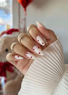 Paint the Town Red: 30 Cute Red Valentine's Day Nail Ideas Spring Manicure, Milky Nails, February Nails, Her Nails, Nail Swag, Red Nail, Heart Nails, Spring Nail, Valentine's Day Nails