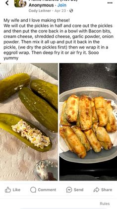 an instagram with two pictures of pickles, rice and other food on it