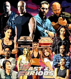 the fast and the furious movie poster with many different people around it, including one man