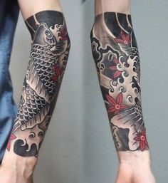 two people with tattoos on their arms