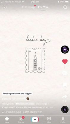 an iphone screen with the words london bay and people you love are tagged on it