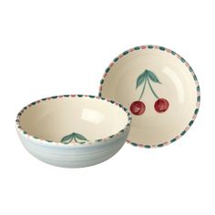 Ceramic Bowl with Hand Painted Cherry - 11.8 oz - Rice By Rice Melamine Cups, Cherry Bowl, Ceramic Tea Cup, Candle Cake, Bowl Designs, Colorful Table, Hand Painted Flowers, Ceramics Ideas, Breakfast Bowls