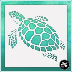 a sea turtle stencil is shown on a white background with green watercolor