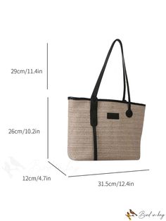 BirdinBag - Elegante bolsa de paja para vacaciones con amplio espacio y detalles de letras impresas Large Bucket Bag With Double Handle For Daily Use, Large Rectangular Hobo Bag For Daily Use, Large Double Handle Bucket Bag For Daily Use, Large Rectangular Shoulder Bag For Everyday Use, Large Rectangular Everyday Bag, Everyday Use Large Rectangular Shoulder Bag, Casual Large Capacity Rectangular Shoulder Bag, Large Rectangular Bucket Bag For Travel, Large Square Bag For Everyday Use