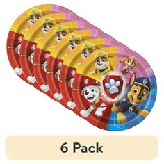 paw patrol 6 - pack plastic plates, each with their own character on the front