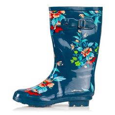 NORTY Womens Floral Print Mid Calf Rain Boots Blue. Adult Ladies Waterproof Winter Spring Garden Boot Medium Width. No matter how wet, muddy, or slick it gets outside, our adult rain boots for women have you covered. An 11.25 inch boot shaft with fun, feminine styling keeps you warm, dry, and outfitted in fresh fall and winter-ready looks. This extra-roomy insulated rubber boot lets you layer on your favorite thick socks on the colder days, and a rugged rubber tread sole makes sure you don't sli Stylish Rain Boots, Mud Boots, Girls Rain Boots, Garden Boots, Garden Shoes, Koolaburra By Ugg, Waterproof Winter Boots, Rubber Boot, Warm Socks