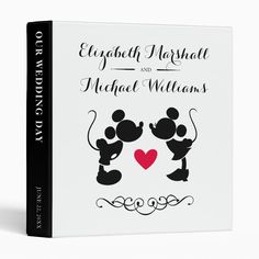 a mickey and minnie wedding book with the title engaged marshall and michael williams written on it