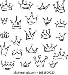 a set of nine hand drawn crowns