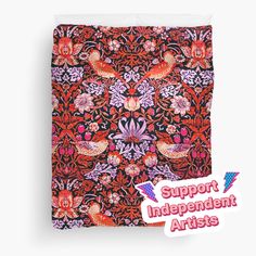 an image of a red and pink floral pattern with words support independent artists on it