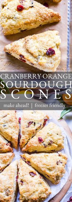 cranberry orange scones on a cutting board with text overlay