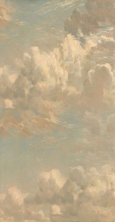 a painting of a boat floating in the ocean with clouds above it and an airplane flying overhead