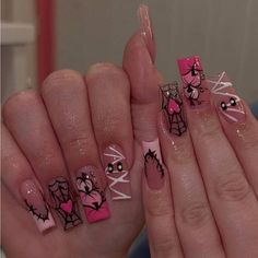 Super Cute And Stylish Ships In 5-10 Business Days Vampire Nails Acrylic Short, Halloween Nails Pretty, Thanksgiving Nail Set, Baddie Nails Halloween, Pink Halloween Set Nails, Monster High Nails Short, Pink Pumpkin Nail Art, Nail Tech Cap Decoration Graduation, Cute No Chip Nails