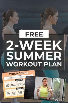 the two week summer workout plan is shown in this graphic style, and includes an image of