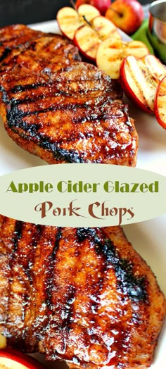 grilled pork chops with apple slices on the side