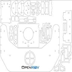 an outline drawing of the engine compartment and parts for a car, with text that reads open