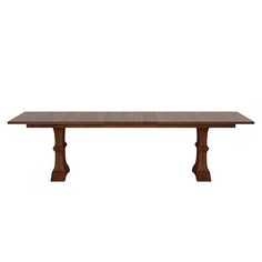 a large wooden table with two legs and a rectangular top on an isolated white background