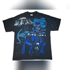 a darth vader t - shirt is shown with blue lights on the chest