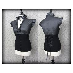 Elegant Goth Frilly Black Silver Striped High Collar Corset Top 14 16... ❤ liked on Polyvore featuring tops, flutter-sleeve top, goth corset, frilly tops, gothic corsets and ruffle corset Upscale Clothes, Wilted Rose, Elegant Goth, Black Dresser, Contemporary Loft, Striped Tops, Gothic Corset, Witchy Fashion