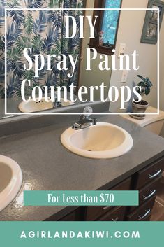 two sinks with the words diy spray paint countertops for less than $ 70