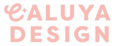 the words aluva design are in pink and white letters on a white background