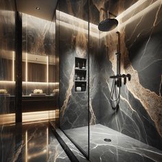 a modern bathroom with marble walls and flooring