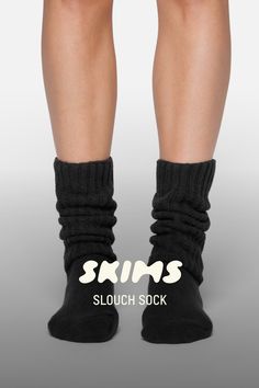 This thick and cozy cable knit slouch sock is warm, comfy, and oversized. | SKIMS Slouch Socks | Black | 6+ | Socks Scrunch Socks, Mini Uggs, Slouch Socks, Christmas Cute, Thick Socks, Colorful Socks, All Pins, Style Me Pretty, Cute Stuff