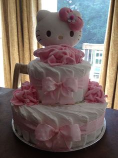 a hello kitty cake with pink ruffles on top