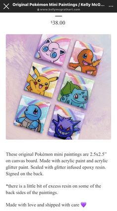 an email post with pokemon pictures on it and the caption below that reads, original pokemon mini paintings kelly mc