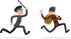 two cartoon police officers running and chasing each other royalty illustration, clip art, character design,