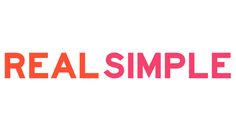 the words real simple are shown in red and orange letters on a white background,