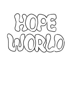 the word hope world is drawn in black ink on a white paper with an outline effect