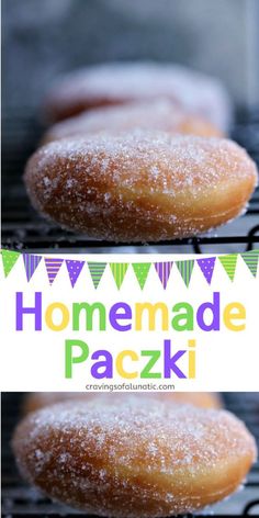 Collage image featuring two photos of polish paczki coated in sugar cooling on a wire rack. Hot Chocolate Pie, Strawberry Custard, Mardi Gras Recipes, Holiday Baking Recipes, Dirty Rice, Breakfast Recipes Sweet, Baked With Love, Chocolate Pie, Scrumptious Desserts