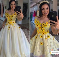 Yellow Ball Gown, Sunflower Dress, Quince Dress, Make Your Own Dress, Wedding Dress Pictures, A Line Wedding Dress, A Line Prom Dresses, Dress A Line, Prom Dresses Ball Gown