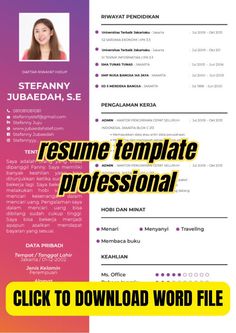 a professional resume template with the text, click to download word file