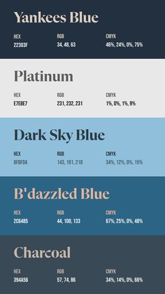 the different font styles for each type of text, including one that is blue and white