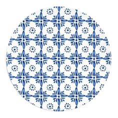 a blue and white plate on a white background