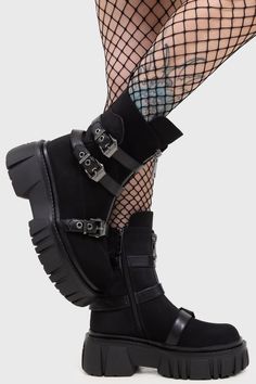 COFFIN.- Suede feel PU.- Statement buckle details.- Custom Killstar buckles.- Inner zip.- Platform height 6cm / 2.4".With KILLSTAR branding, Upper: 100% Polyurethane, Sole: 100% Rubber.Wipe Clean Only (with a damp cloth). Imported. Alt Boots, Techwear Boots, Spike Boots, Black Techwear, High Heel Platform Boots, Combat Shoes, Platform Combat Boots, Dog Vests, Gothic Boots