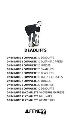 the instructions for deadlifts are shown in black and white, with an image of a