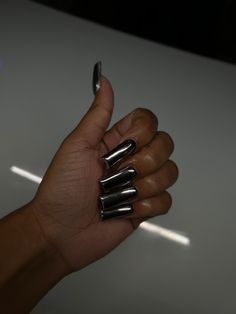 Black Acrylic Nails With Chrome, Black Croc Nails Acrylic, Black And Red Toenails, Chrome Black Nails, Shiny Black Nails, Black And Chrome Nails, Dark Chrome Nails, Stacy Dash, Mom Influencer