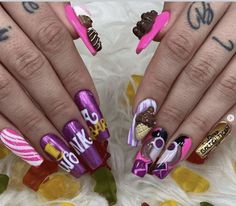 Willy Wonka Nails, Nails Short And Simple, Coke Nails, World Of Pure Imagination, Candy Wonderland, Wonka Party, Willy Wonka Party, Ideas Uñas, Candy Nails