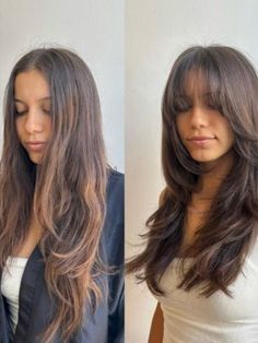 Long Hair Inspo Haircuts, Haïr Cut With Layers, Long U Cut Hair, Layer Bangs Haircut, Hair Cut With Bangs For Girl Long, Haircut Layers With Bangs, Layered Hair Thinner Hair, Shaggy Cut Long Hair, Haircut For Round Face Long Hair