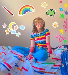 Rainbow Y2k Outfit, Rainbow Aesthetic Fashion, Pastel Kidcore Clothes, Art Kid Aesthetic Outfit, Autismcore Aesthetic Outfits, Kidcore Outfits Aesthetic, Neoncore Outfits, Rainbow Clothes Aesthetic, Rainbow Core Outfit