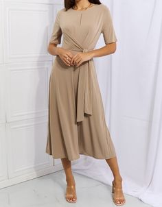 Wrap Knit Midi Dress Taupe BFCM - Up to 70 Percent Off Black Friday casual dress casual dresses clothes dress dresses maxi dress midi dress midi dresses Onetheland Ship from USA Women Figure, Wholesale Dress, Knit Midi, Knit Midi Dress, Freedom Of Movement, Classic Elegance, Design Element, Wrap Style, Timeless Pieces