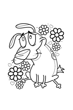 a cartoon dog with flowers in his hand