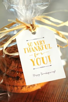 there is a bag of cookies with a tag on it that says so very thank for you