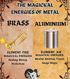 an advertisement for the musical energy of metal brasss and aluminum silvers, with information on how to use them