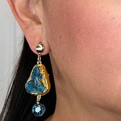 Blue Druzy Agate and Crystal Earring METAL: Stainless Steel Post, Plated TrimAPPROX SIZE: 2.5"CLOSURE: Post Alpha Delta, Zeta Phi Beta, Delta Sigma Theta, Steel Post, Druzy Agate, Egift Card, Quality Jewelry, Crystal Earrings, Druzy